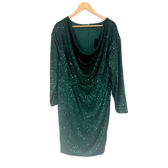 Green Sequin Cowl Neck Dress Size 14 New Holiday Cocktail Party Christmas Event - Picture 3 of 7